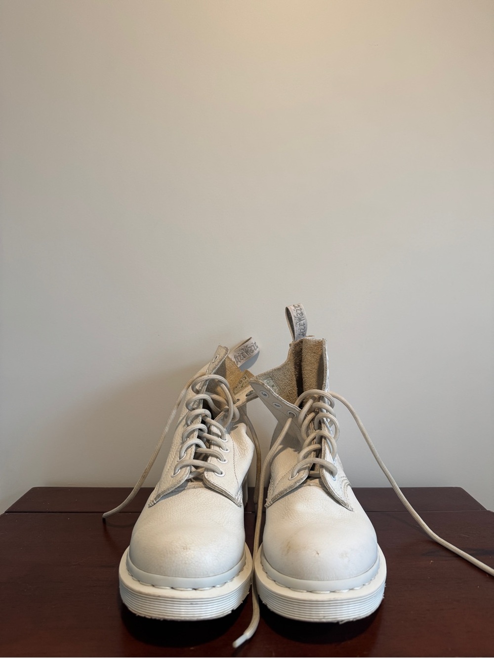 Dr. Martens White Textured Leather Lace-Up Boots